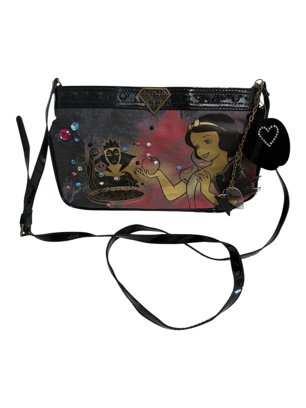 Disney Couture Black Snow White Crossbody Bag with charms